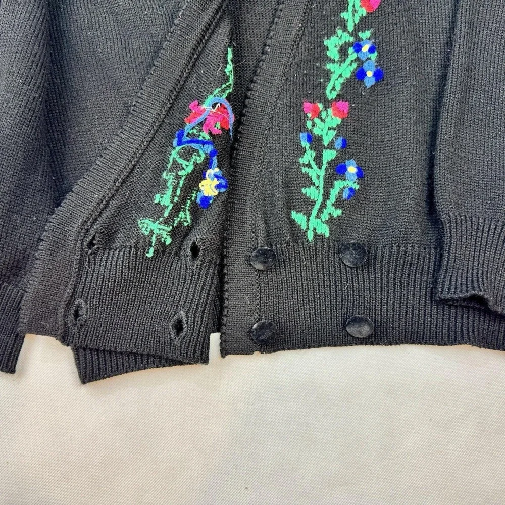 Breckenridge Vintage Black Floral Embroidered Wool Blend Cardigan Sweater Mens M - Picture 4 of 8